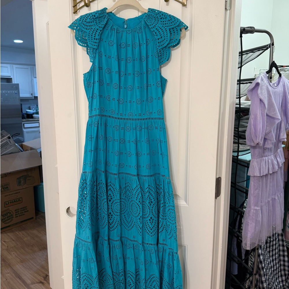 Teal Blue Eyelet Lace Dress